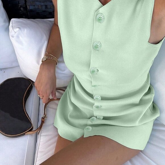 Mint Green Casual Women's knit button detailed Pullover mini dress - Picture 3 of 11